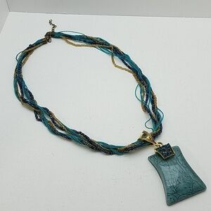 Turquoise Sead Beaded & Stone Rhinestone Necklace